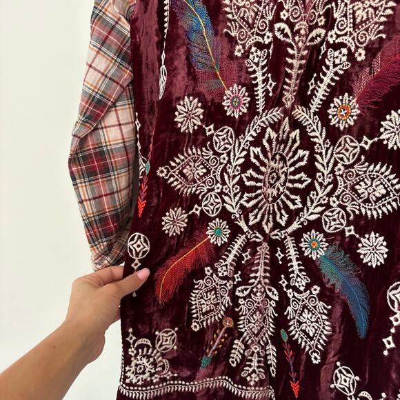 Johnny Was 3J Workshop Lorie Plaid Embroidered Shirt Burgundy M - Picture 10 of 10